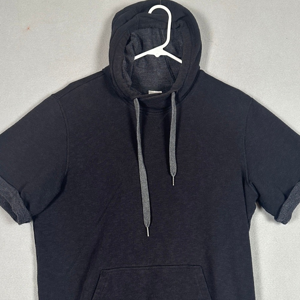 Adidas Hoodie Mens Large Black Pullover Short Sleeve Drawstring Casual Pockets